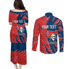 Personalized Newcastle Knights Couples Matching Puletasi and Long Sleeve Button Shirt Dynamic Lightning Mascot Rugby Australia
