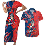 Personalized Newcastle Knights Couples Matching Short Sleeve Bodycon Dress and Hawaiian Shirt Dynamic Lightning Mascot Rugby Australia