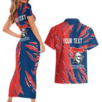 Personalized Newcastle Knights Couples Matching Short Sleeve Bodycon Dress and Hawaiian Shirt Dynamic Lightning Mascot Rugby Australia