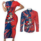 Personalized Newcastle Knights Couples Matching Short Sleeve Bodycon Dress and Long Sleeve Button Shirt Dynamic Lightning Mascot Rugby Australia