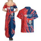 Personalized Newcastle Knights Couples Matching Summer Maxi Dress and Hawaiian Shirt Dynamic Lightning Mascot Rugby Australia