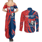 Personalized Newcastle Knights Couples Matching Summer Maxi Dress and Long Sleeve Button Shirt Dynamic Lightning Mascot Rugby Australia