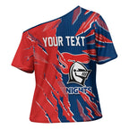 Personalized Newcastle Knights Cross Shoulder Shirt Dynamic Lightning Mascot Rugby Australia