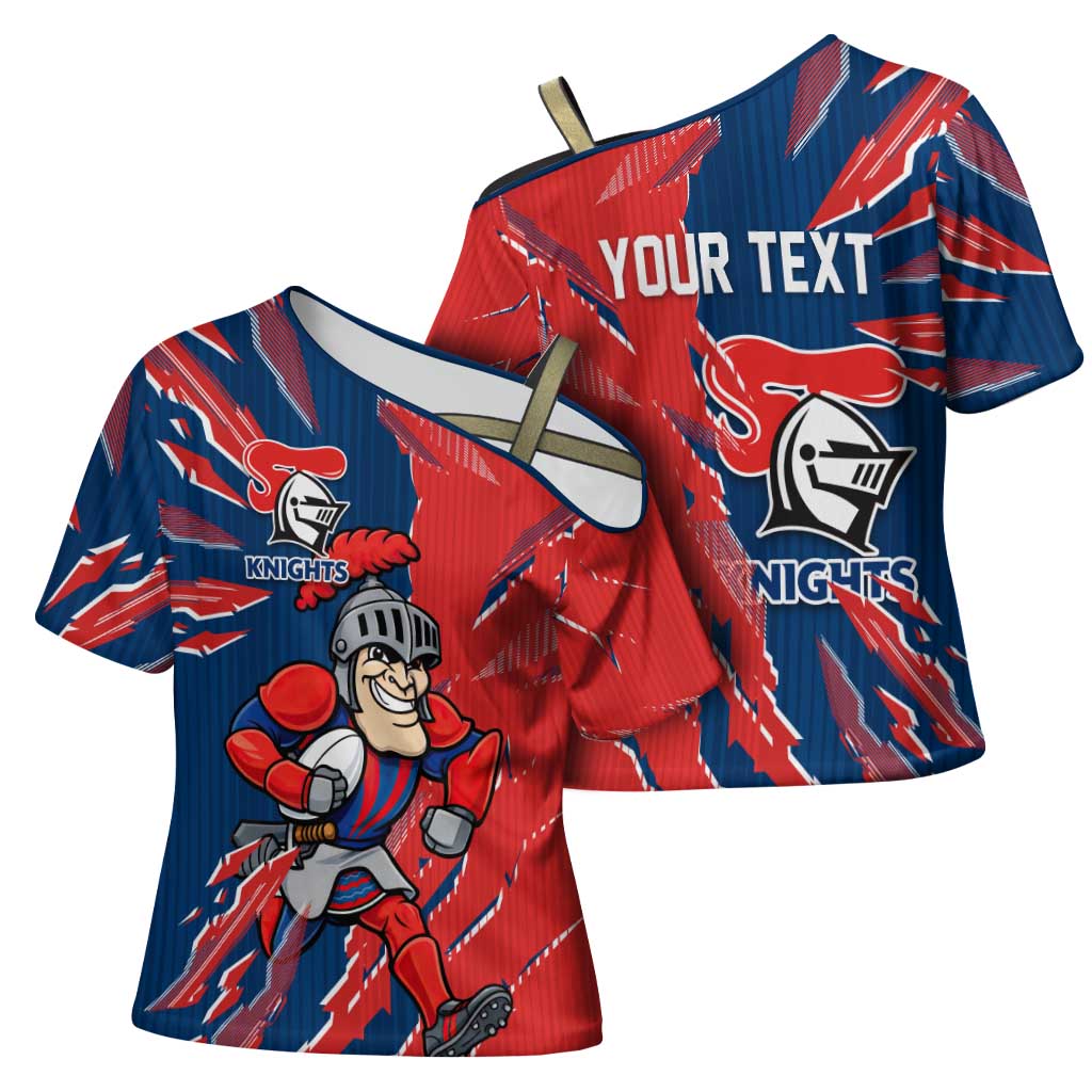 Personalized Newcastle Knights Cross Shoulder Shirt Dynamic Lightning Mascot Rugby Australia