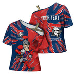 Personalized Newcastle Knights Cross Shoulder Shirt Dynamic Lightning Mascot Rugby Australia