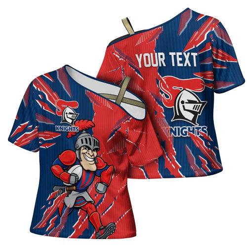 Personalized Newcastle Knights Cross Shoulder Shirt Dynamic Lightning Mascot Rugby Australia