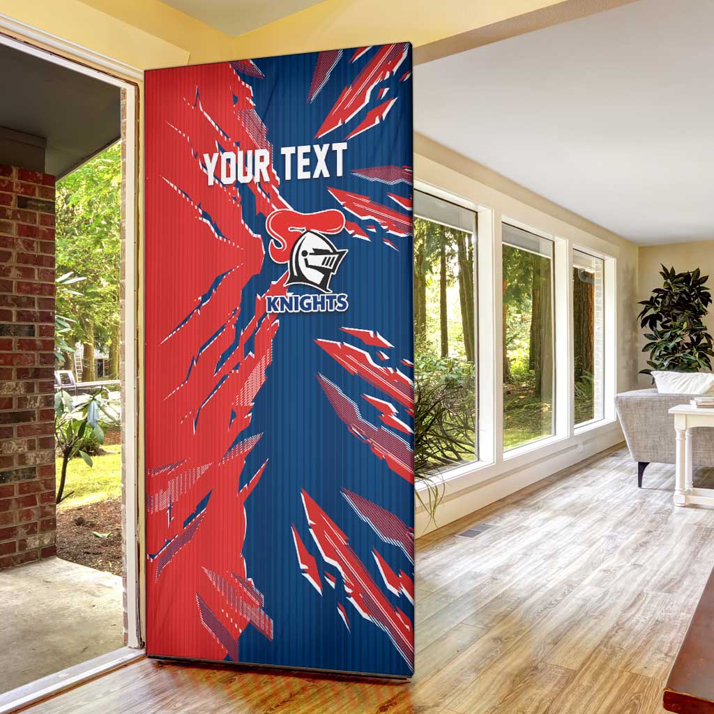 Personalized Newcastle Knights Door Cover Dynamic Lightning Mascot Rugby Australia