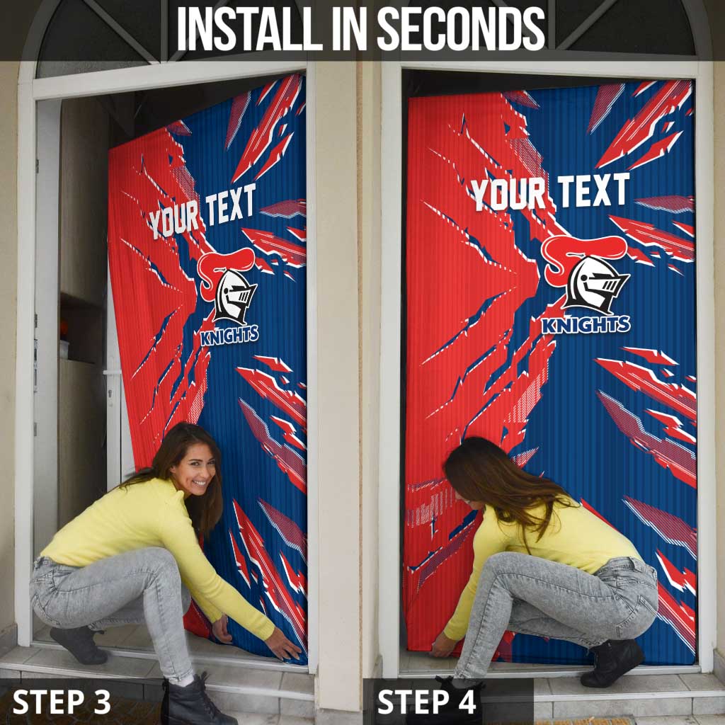 Personalized Newcastle Knights Door Cover Dynamic Lightning Mascot Rugby Australia