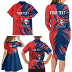 Personalized Newcastle Knights Family Matching Long Sleeve Bodycon Dress and Hawaiian Shirt Dynamic Lightning Mascot Rugby Australia