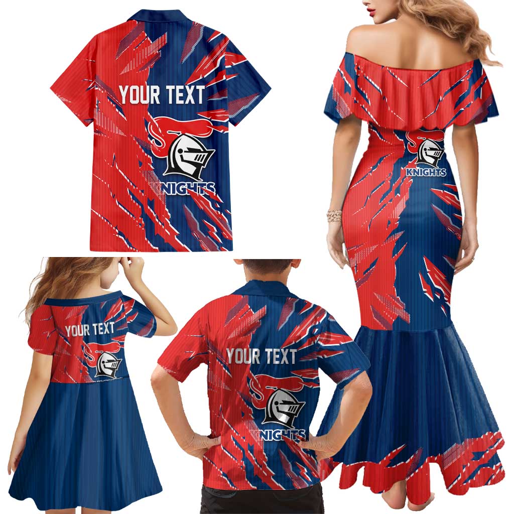 Personalized Newcastle Knights Family Matching Mermaid Dress and Hawaiian Shirt Dynamic Lightning Mascot Rugby Australia