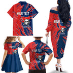 Personalized Newcastle Knights Family Matching Off The Shoulder Long Sleeve Dress and Hawaiian Shirt Dynamic Lightning Mascot Rugby Australia