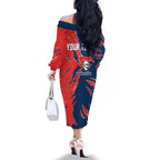 Personalized Newcastle Knights Family Matching Off The Shoulder Long Sleeve Dress and Hawaiian Shirt Dynamic Lightning Mascot Rugby Australia