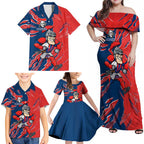 Personalized Newcastle Knights Family Matching Off Shoulder Maxi Dress and Hawaiian Shirt Dynamic Lightning Mascot Rugby Australia