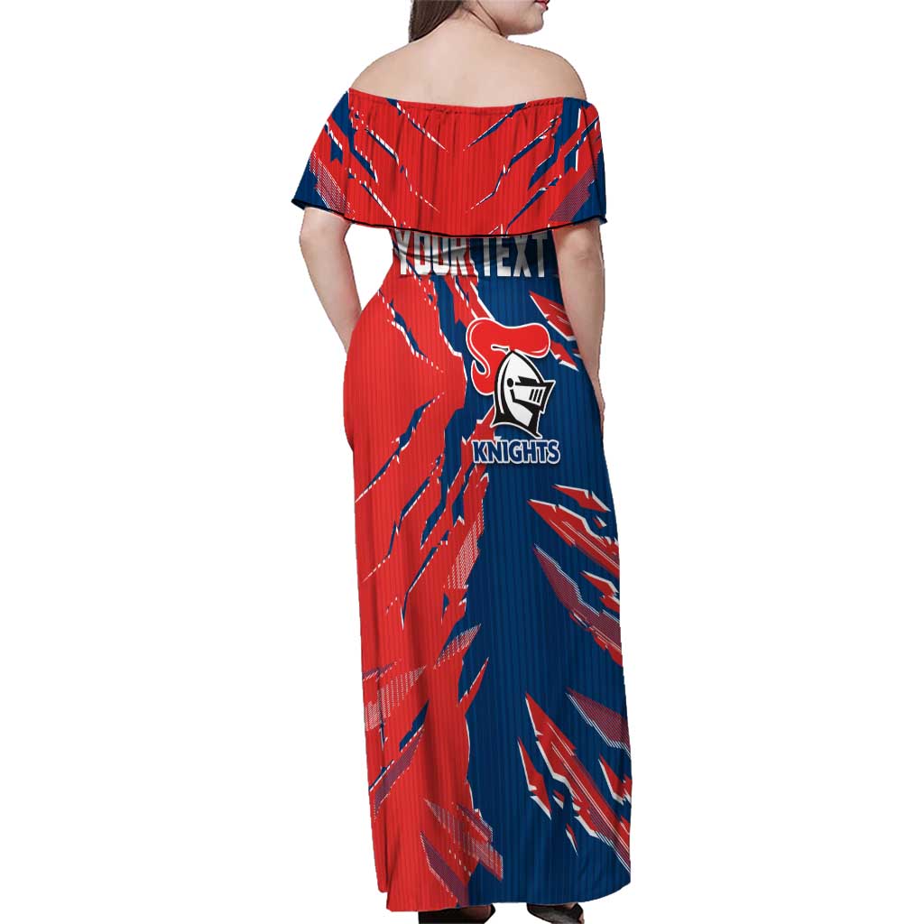 Personalized Newcastle Knights Family Matching Off Shoulder Maxi Dress and Hawaiian Shirt Dynamic Lightning Mascot Rugby Australia