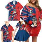 Personalized Newcastle Knights Family Matching Off Shoulder Short Dress and Hawaiian Shirt Dynamic Lightning Mascot Rugby Australia