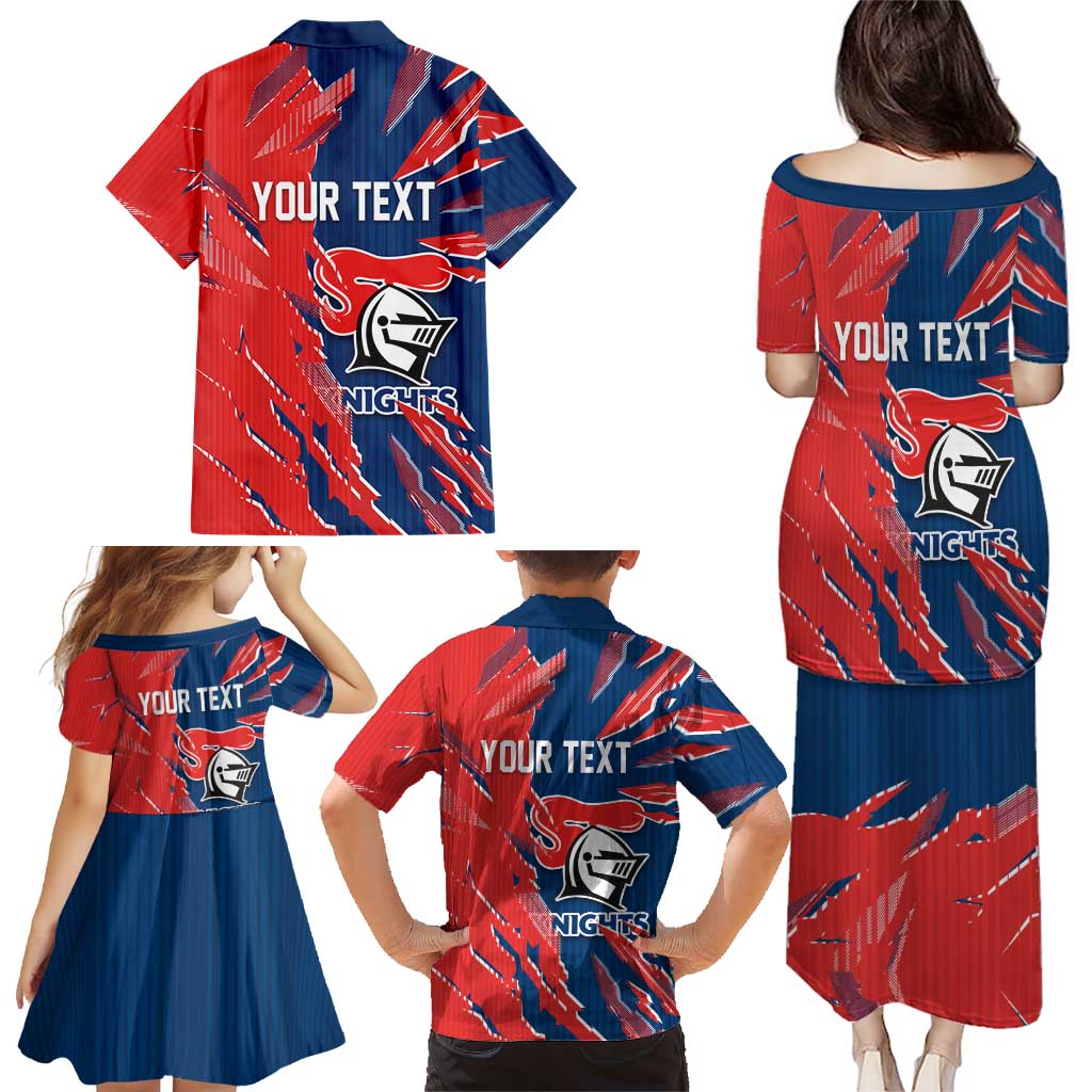 Personalized Newcastle Knights Family Matching Puletasi and Hawaiian Shirt Dynamic Lightning Mascot Rugby Australia