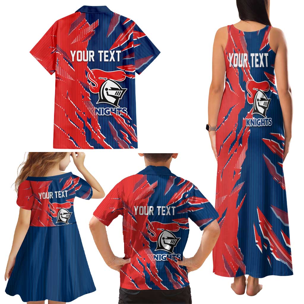 Personalized Newcastle Knights Family Matching Tank Maxi Dress and Hawaiian Shirt Dynamic Lightning Mascot Rugby Australia