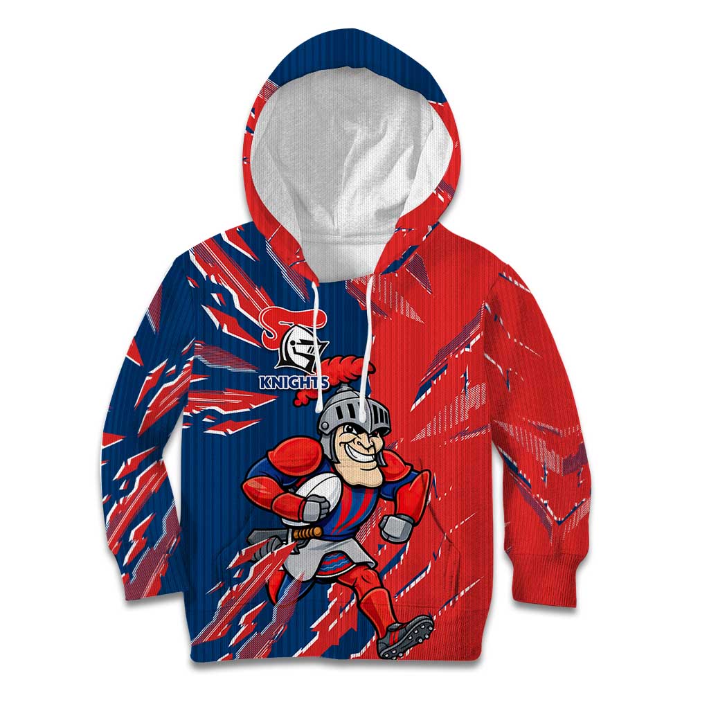 Personalized Newcastle Knights Kid Hoodie Dynamic Lightning Mascot Rugby Australia