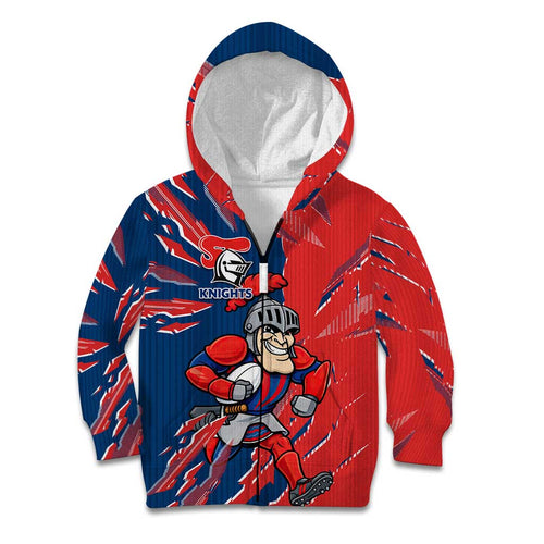 Personalized Newcastle Knights Kid Hoodie Dynamic Lightning Mascot Rugby Australia