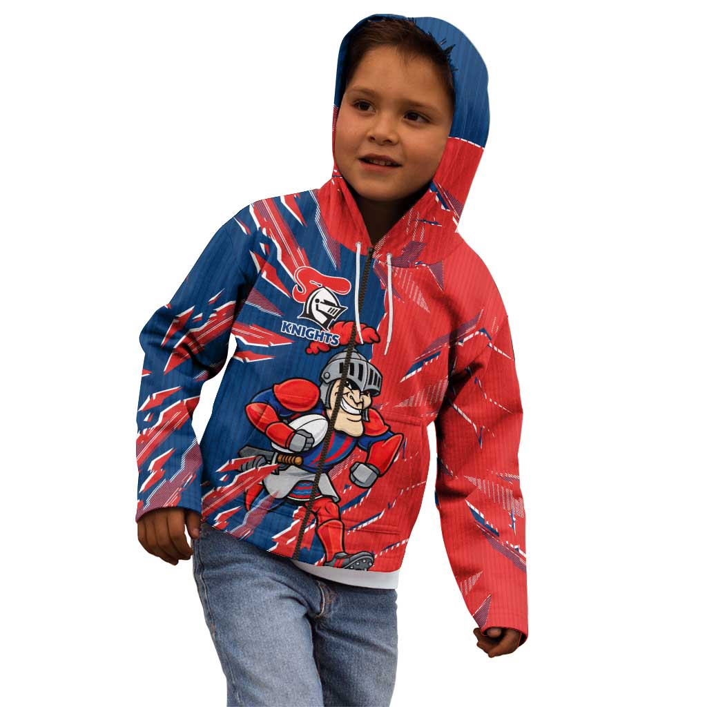 Personalized Newcastle Knights Kid Hoodie Dynamic Lightning Mascot Rugby Australia