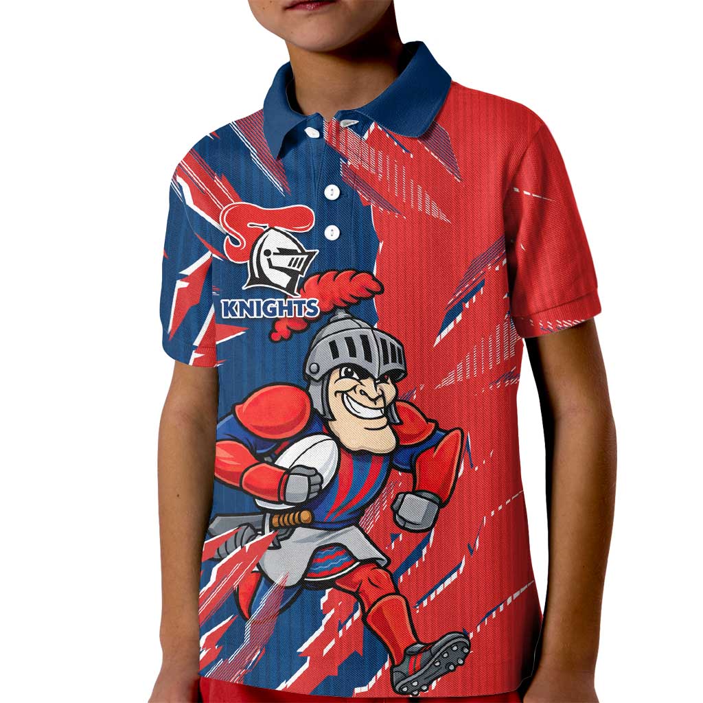 Personalized Newcastle Knights Kid Polo Shirt Dynamic Lightning Mascot Rugby Australia