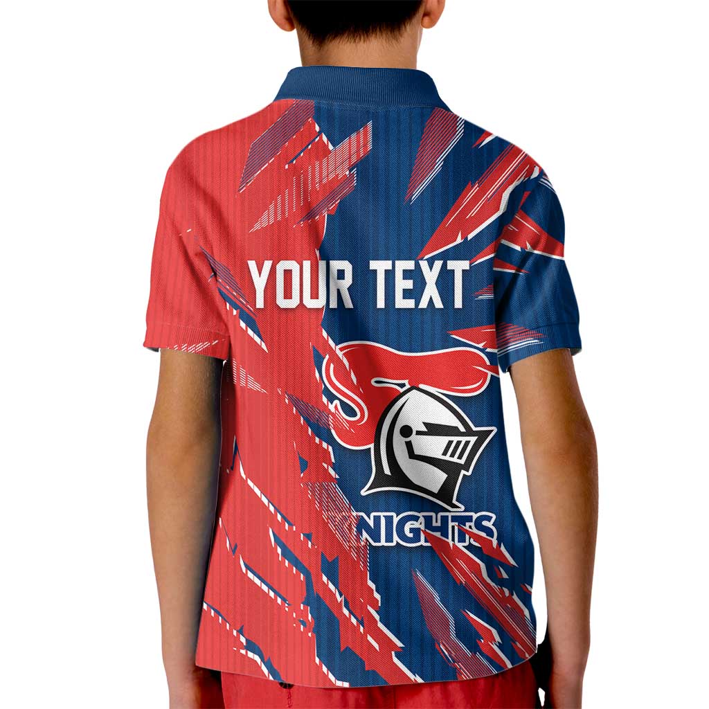 Personalized Newcastle Knights Kid Polo Shirt Dynamic Lightning Mascot Rugby Australia
