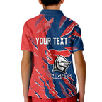 Personalized Newcastle Knights Kid Polo Shirt Dynamic Lightning Mascot Rugby Australia