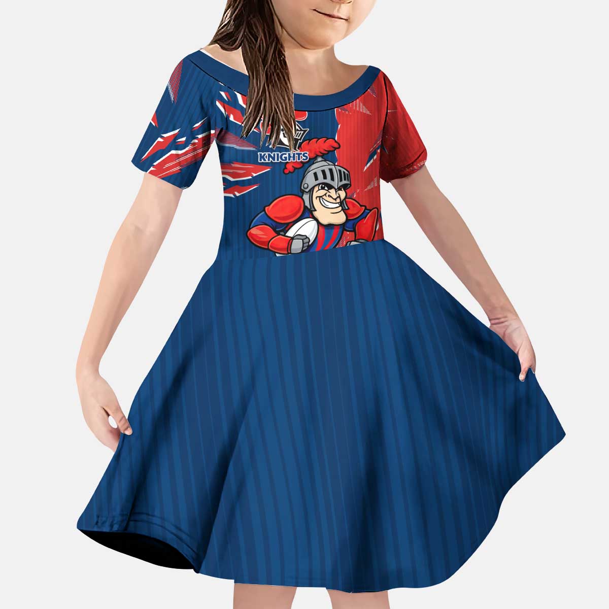 Personalized Newcastle Knights Kid Short Sleeve Dress Dynamic Lightning Mascot Rugby Australia