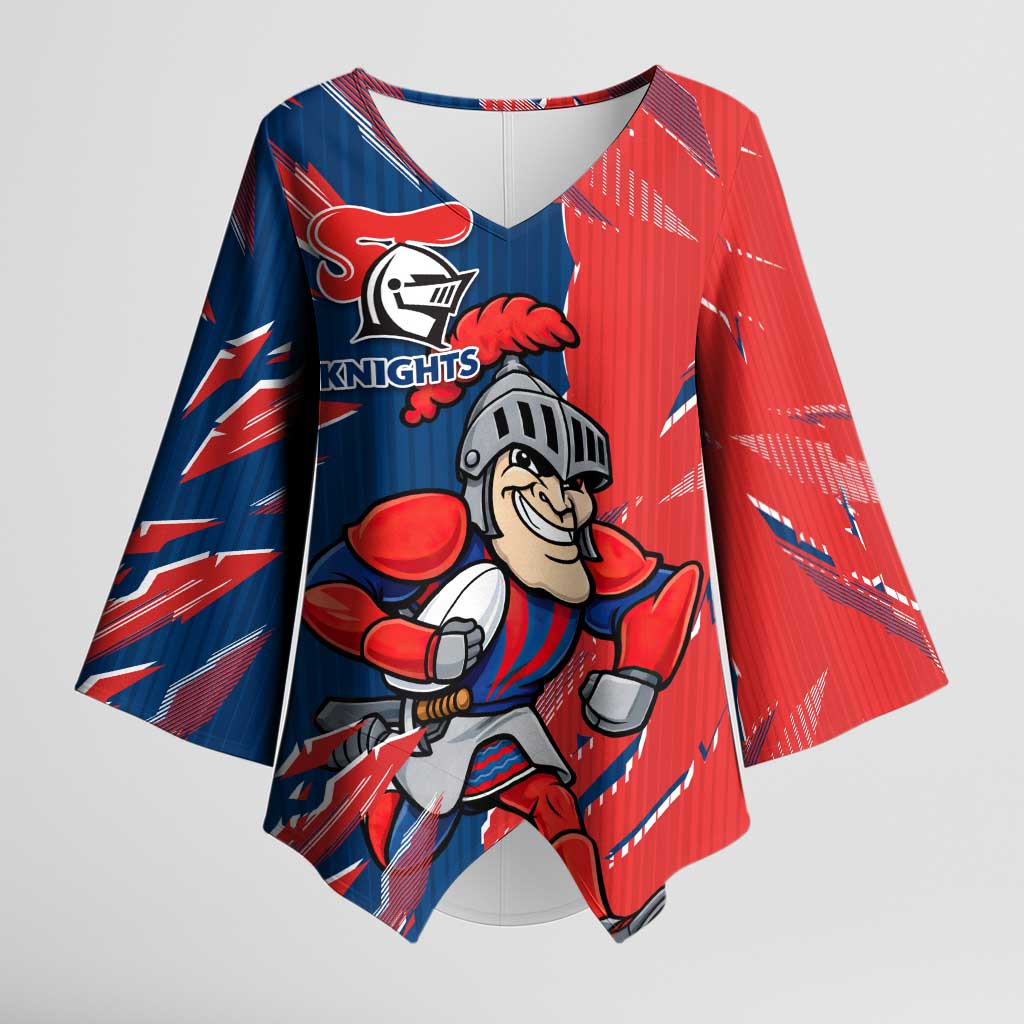 Personalized Newcastle Knights Kimono Sleeve Blouse Dynamic Lightning Mascot Rugby Australia