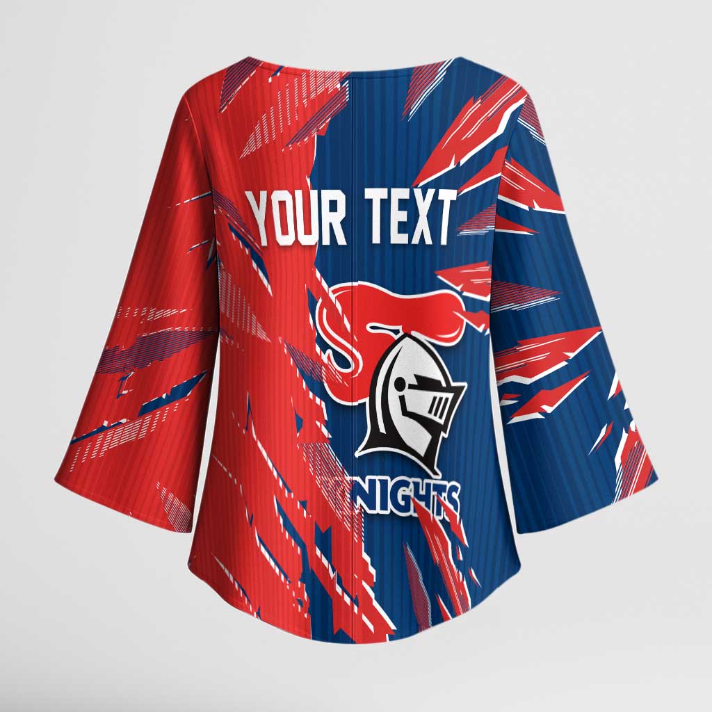 Personalized Newcastle Knights Kimono Sleeve Blouse Dynamic Lightning Mascot Rugby Australia