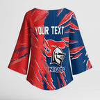 Personalized Newcastle Knights Kimono Sleeve Blouse Dynamic Lightning Mascot Rugby Australia