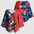 Personalized Newcastle Knights Kimono Sleeve Blouse Dynamic Lightning Mascot Rugby Australia