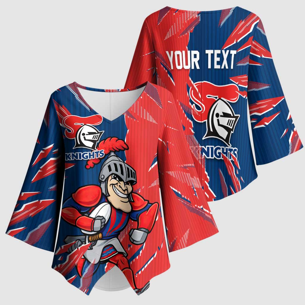 Personalized Newcastle Knights Kimono Sleeve Blouse Dynamic Lightning Mascot Rugby Australia