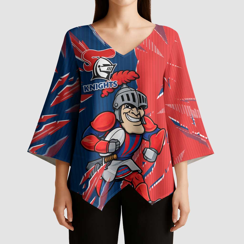 Personalized Newcastle Knights Kimono Sleeve Blouse Dynamic Lightning Mascot Rugby Australia