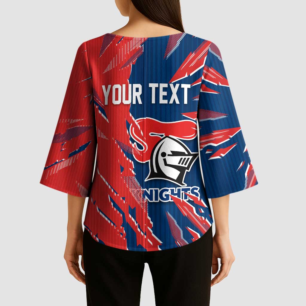 Personalized Newcastle Knights Kimono Sleeve Blouse Dynamic Lightning Mascot Rugby Australia
