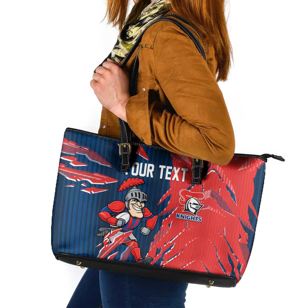 Personalized Newcastle Knights Leather Tote Bag Dynamic Lightning Mascot Rugby Australia