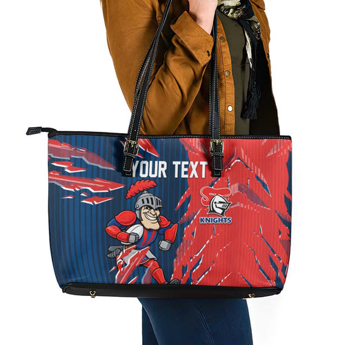 Personalized Newcastle Knights Leather Tote Bag Dynamic Lightning Mascot Rugby Australia