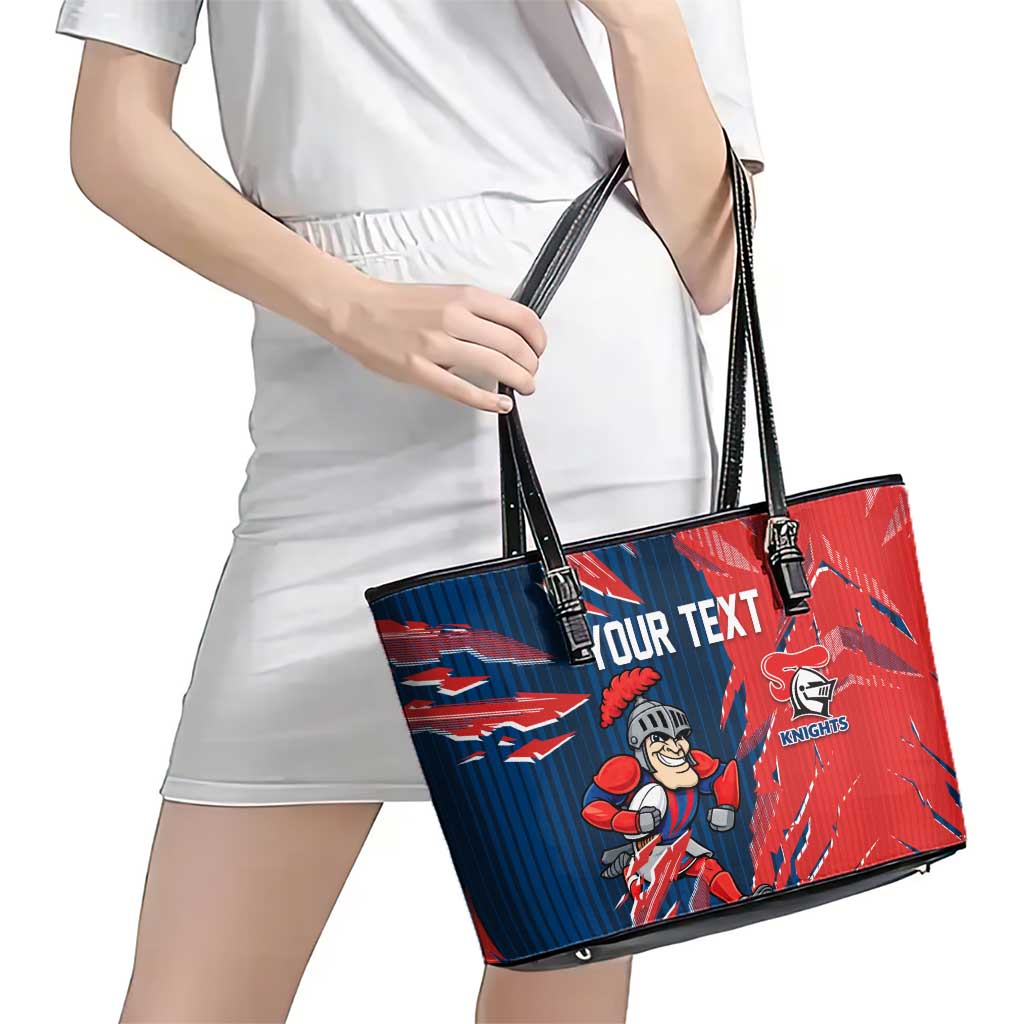 Personalized Newcastle Knights Leather Tote Bag Dynamic Lightning Mascot Rugby Australia