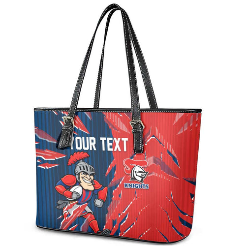Personalized Newcastle Knights Leather Tote Bag Dynamic Lightning Mascot Rugby Australia