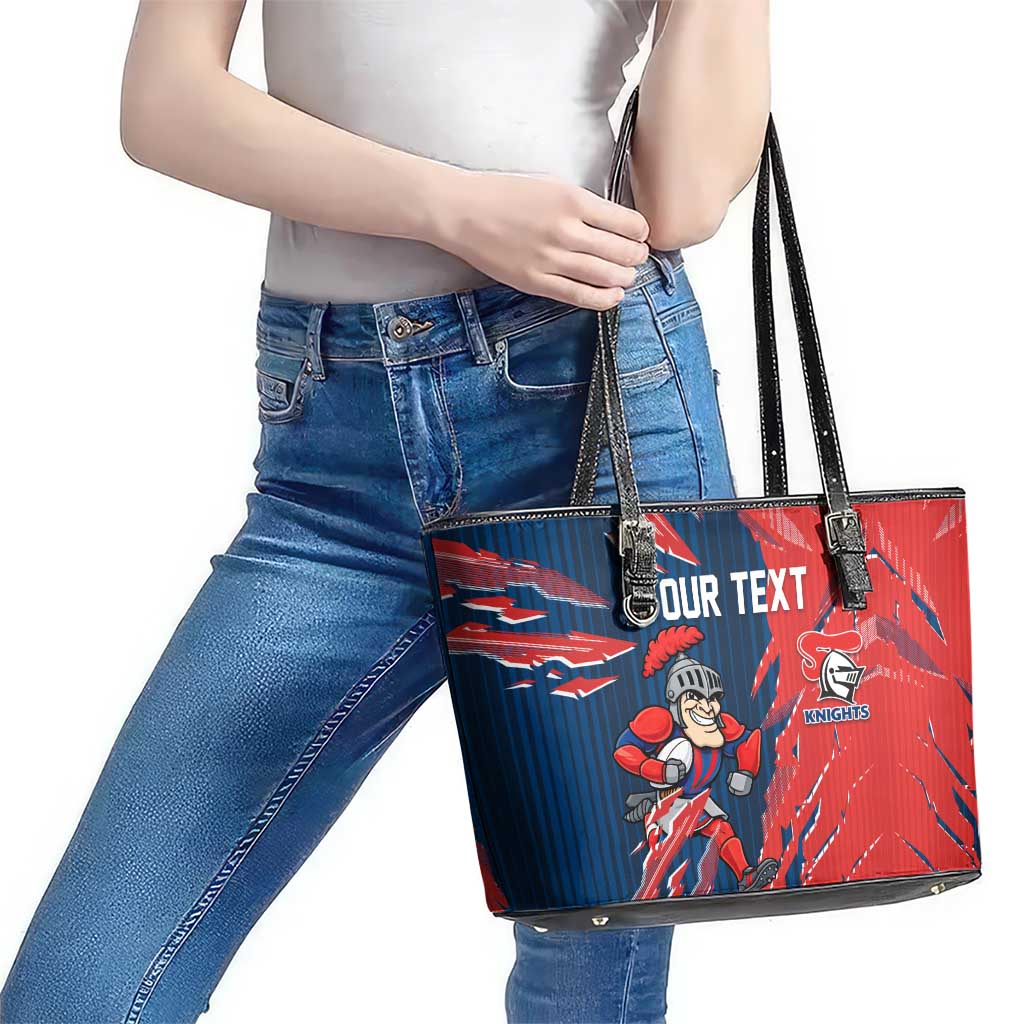 Personalized Newcastle Knights Leather Tote Bag Dynamic Lightning Mascot Rugby Australia