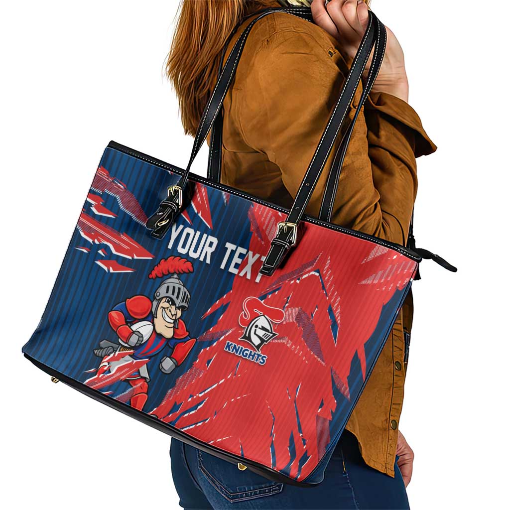 Personalized Newcastle Knights Leather Tote Bag Dynamic Lightning Mascot Rugby Australia