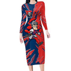 Personalized Newcastle Knights Long Sleeve Bodycon Dress Dynamic Lightning Mascot Rugby Australia