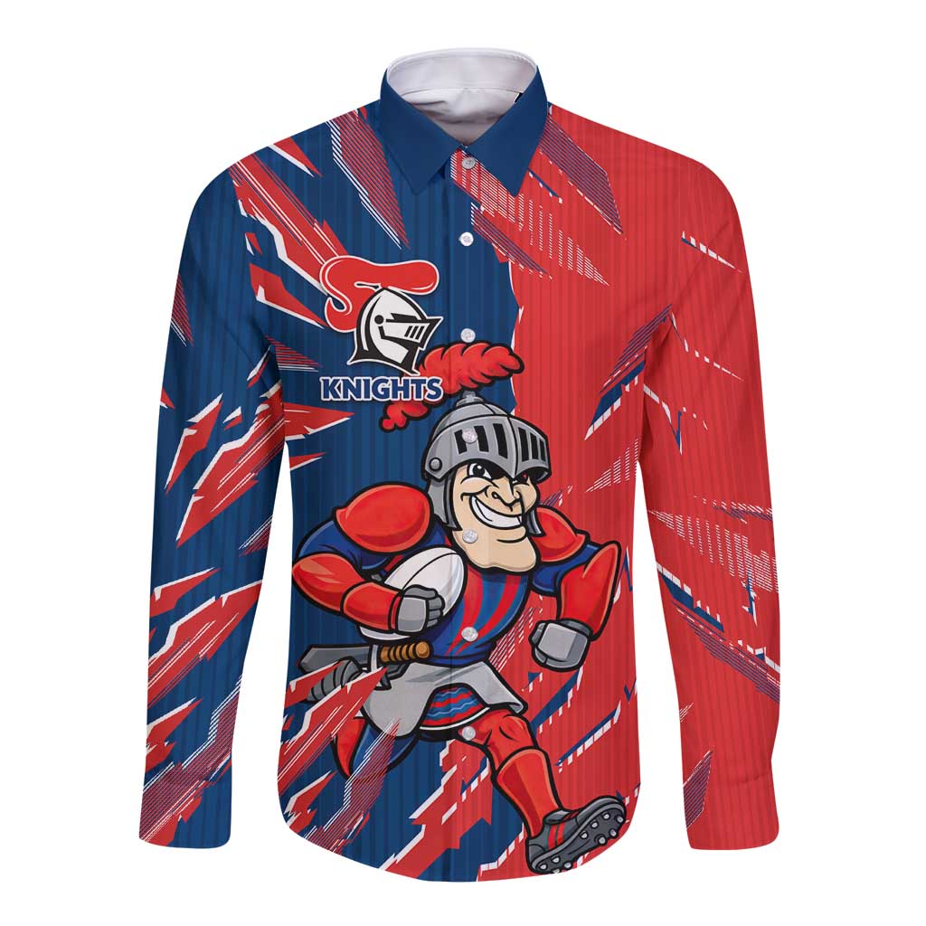 Personalized Newcastle Knights Long Sleeve Button Shirt Dynamic Lightning Mascot Rugby Australia