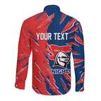 Personalized Newcastle Knights Long Sleeve Button Shirt Dynamic Lightning Mascot Rugby Australia