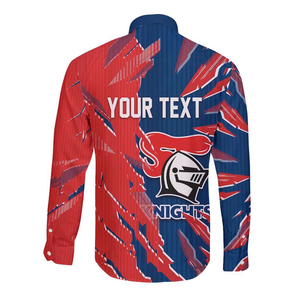 Personalized Newcastle Knights Long Sleeve Button Shirt Dynamic Lightning Mascot Rugby Australia