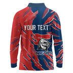 Personalized Newcastle Knights Long Sleeve Polo Shirt Dynamic Lightning Mascot Rugby Australia