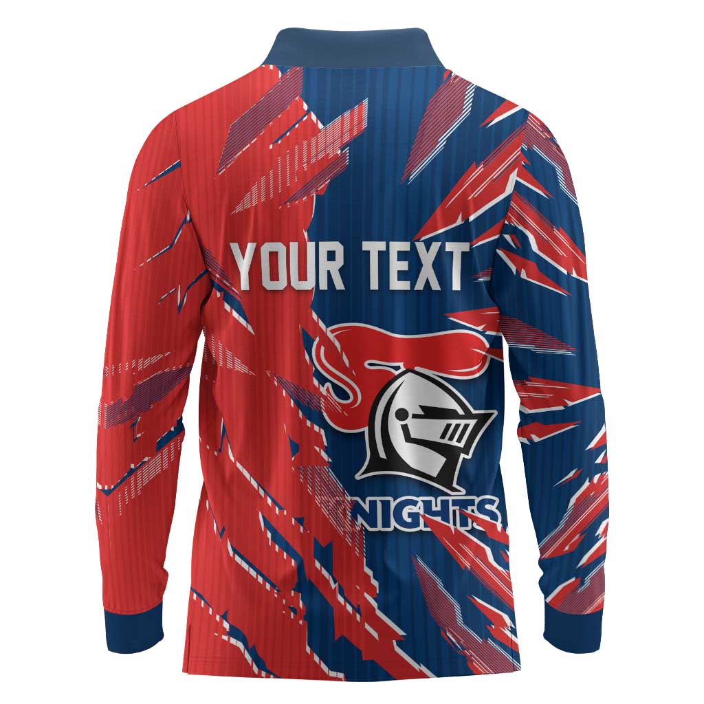 Personalized Newcastle Knights Long Sleeve Polo Shirt Dynamic Lightning Mascot Rugby Australia