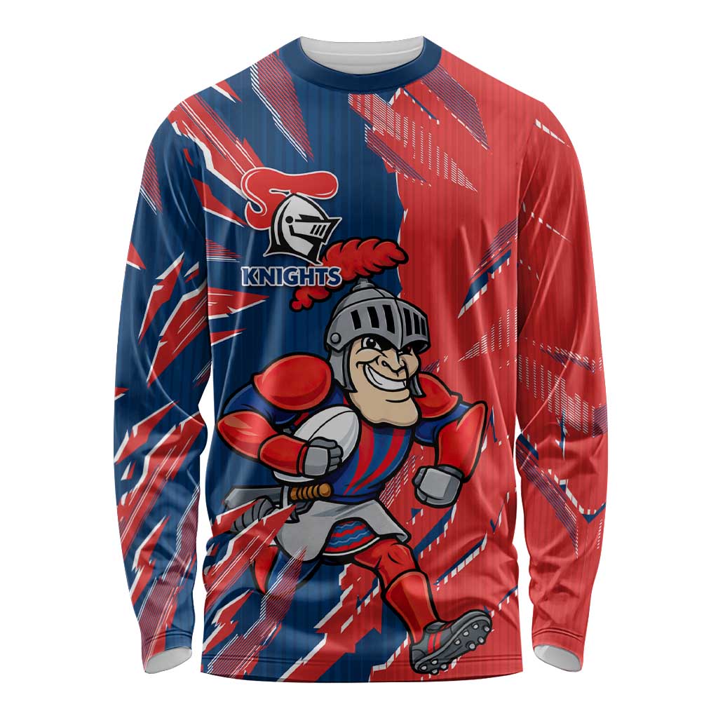 Personalized Newcastle Knights Long Sleeve Shirt Dynamic Lightning Mascot Rugby Australia