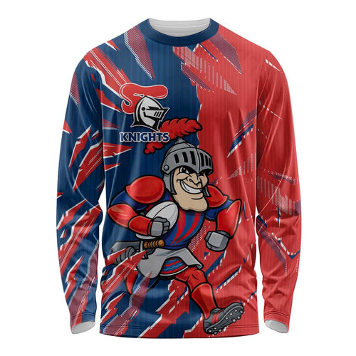 Personalized Newcastle Knights Long Sleeve Shirt Dynamic Lightning Mascot Rugby Australia