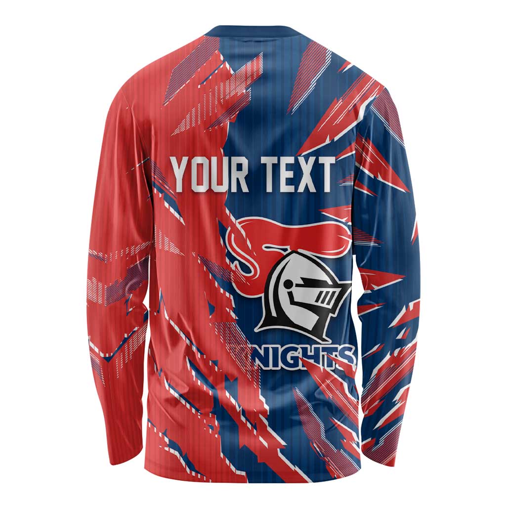 Personalized Newcastle Knights Long Sleeve Shirt Dynamic Lightning Mascot Rugby Australia